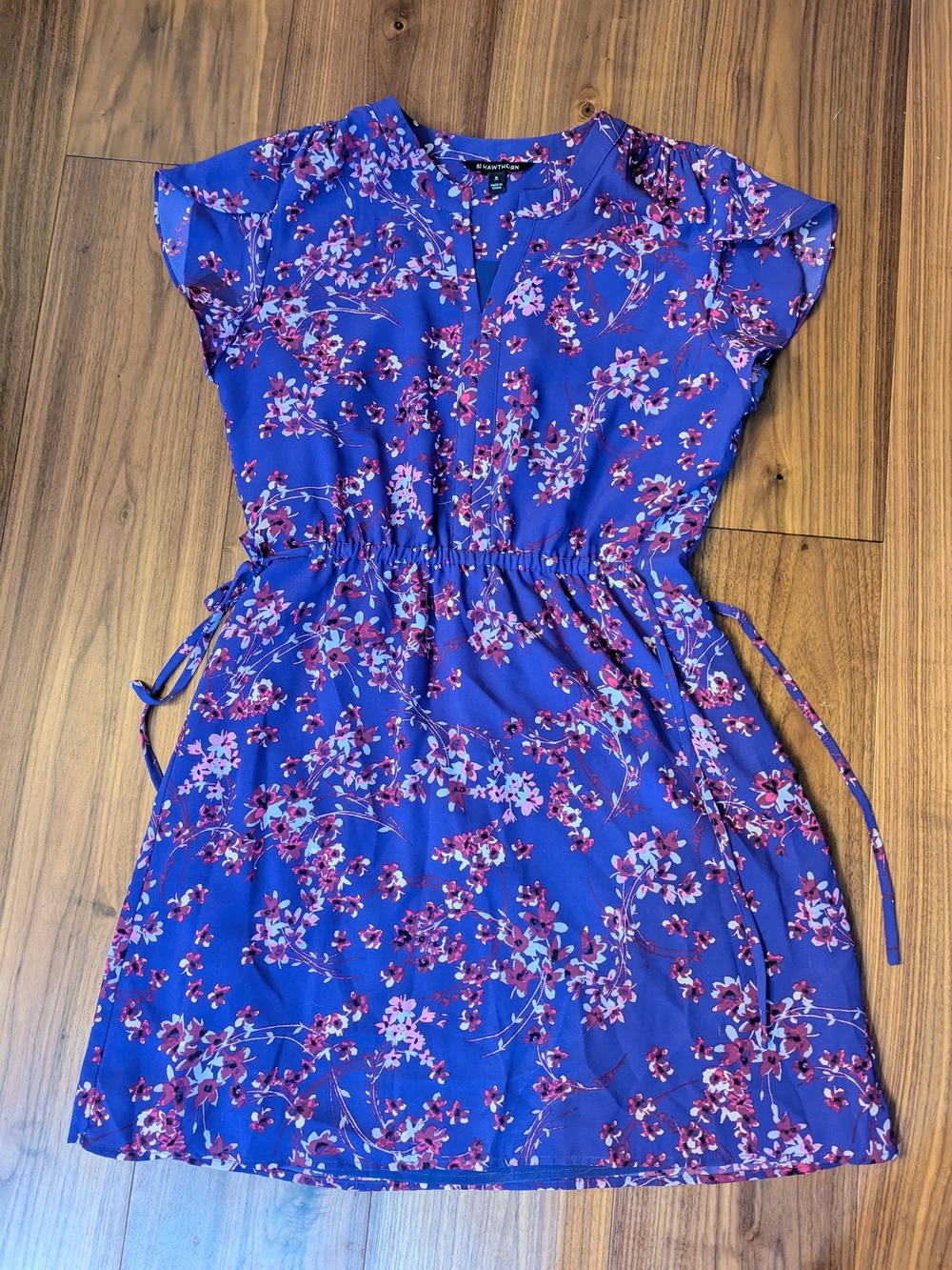Purple Floral Women's Dress With Tie Waist